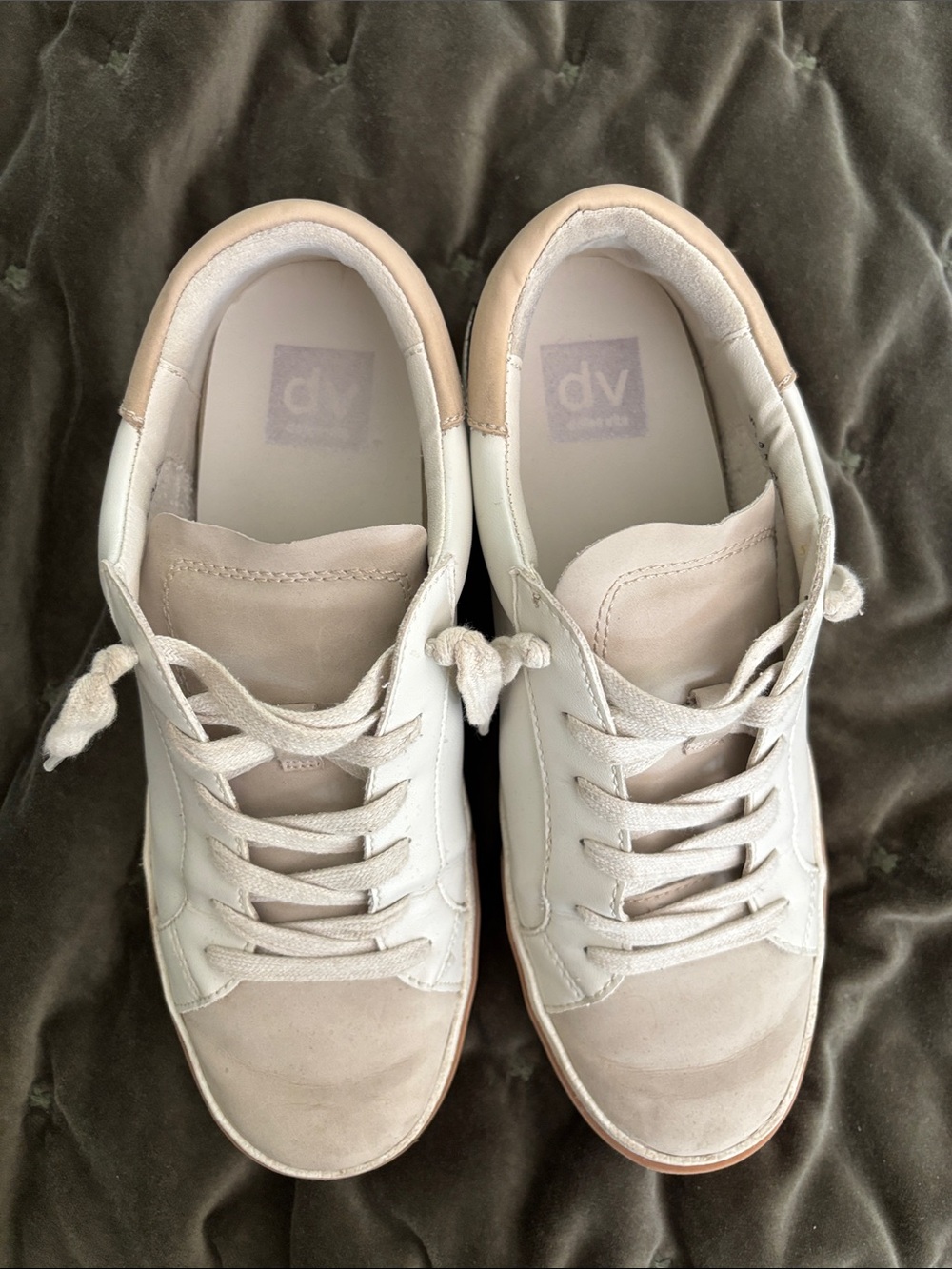 DV by Dolce Vita White and Beige Low-Top Lace-Up Sneakers